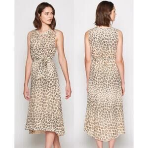 Joie Corrin Leopard Print Silk Belted A-Line  Midi Dress Womens S Cappuccino NWT